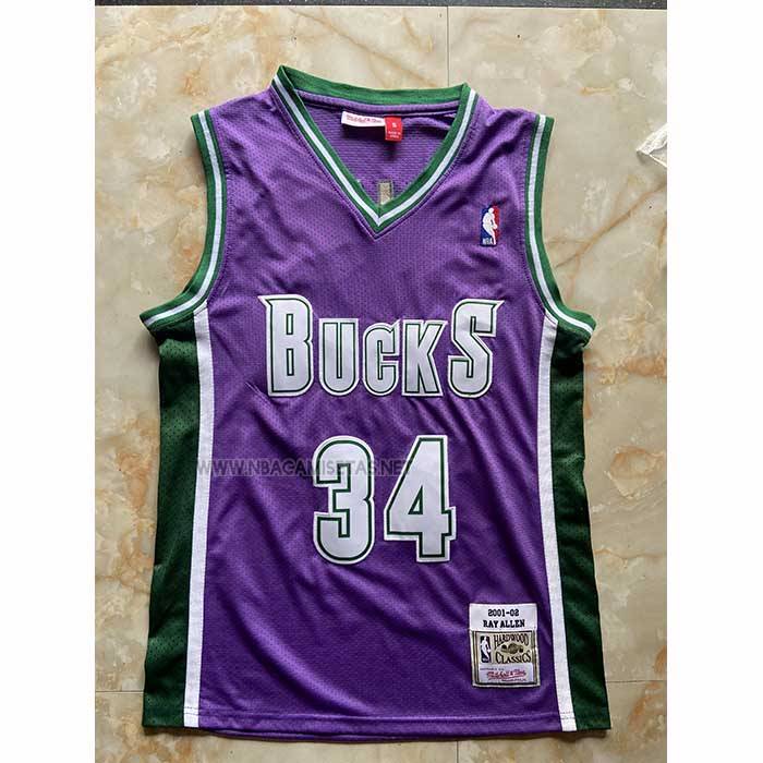 Camiseta Milwaukee Bucks Ray Allen NO 34 Mitchell & Ness 2001-02 Violeta